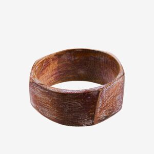 A wooden ring is shown on a white background.
